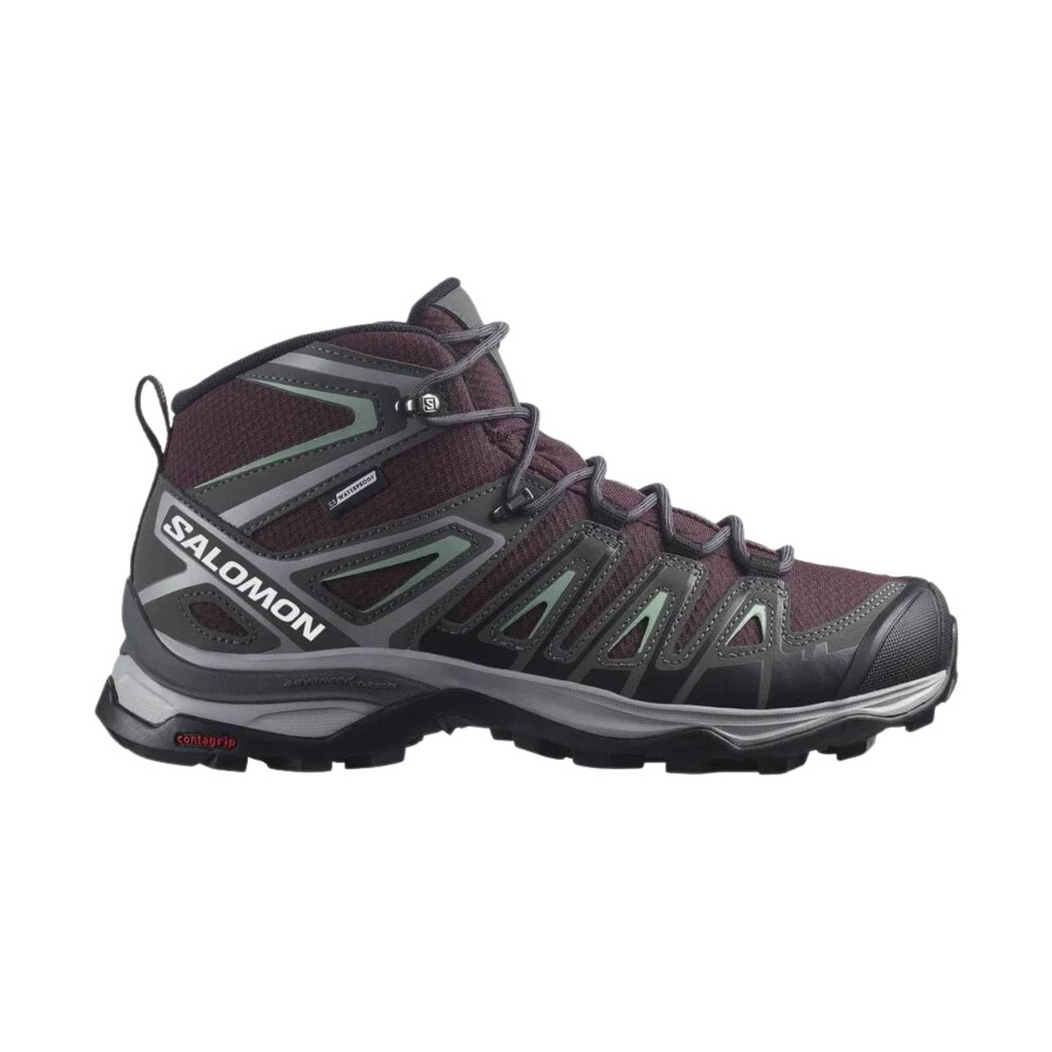 Salomon Women's X Ultra Pioneer Mid Waterproof Hiking Boots - Wine  Tasting/Magnet/Granite Green