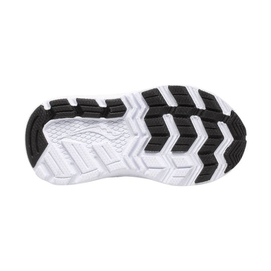 White sneaker outsole with black traction tread and zigzag grooves