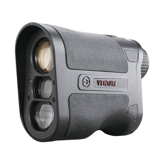 Black binocular-style rangefinder with three front lenses and VENTURE branding