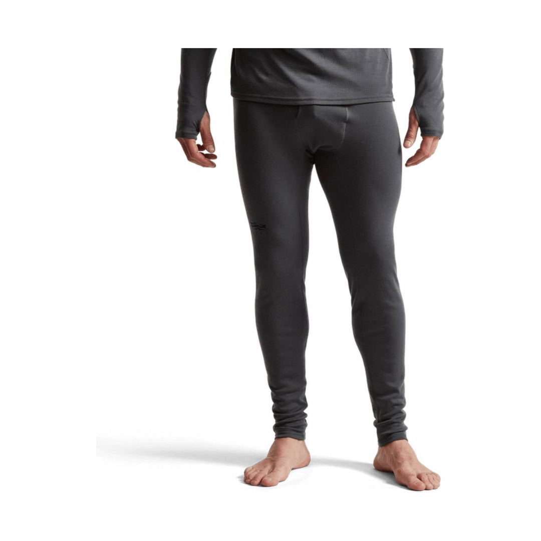 Dark gray full-length base layer leggings shown on a model