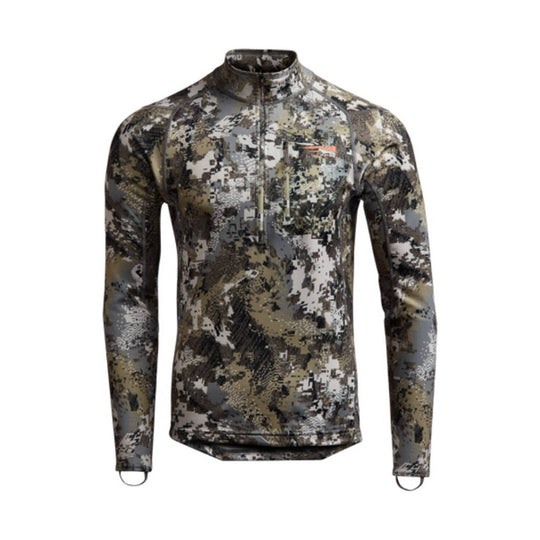 Camo long-sleeve quarter-zip performance shirt with thumb loops