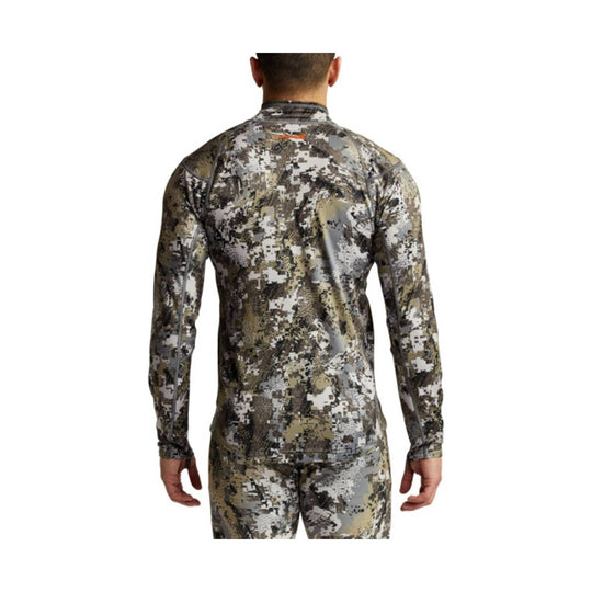 Long-sleeve camouflage quarter-zip top shown from the back