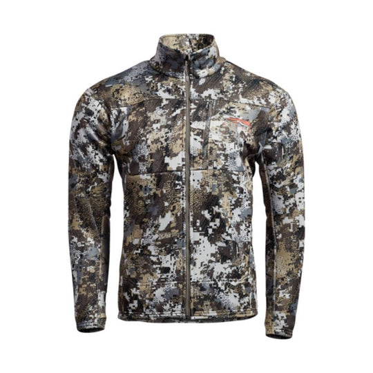 Camouflage full-zip jacket with stand collar and chest pocket