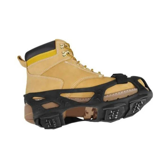 Tan boot with black toe guard and outsole, shown in side view