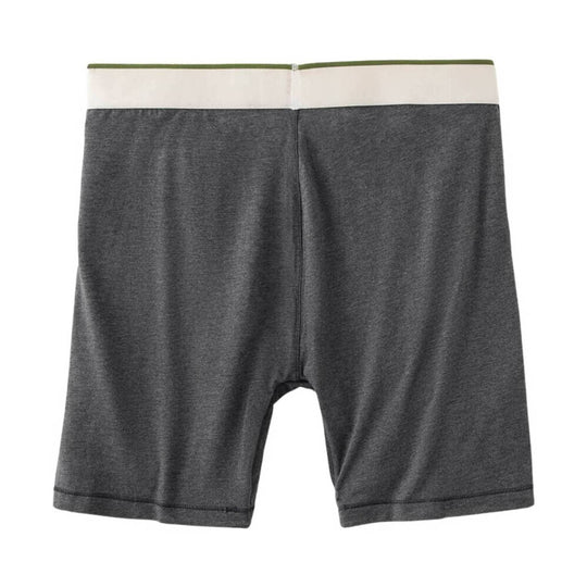 Dark gray heather boxer briefs with a cream waistband and olive trim