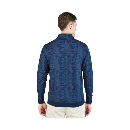 Blue camo quarter-zip pullover shown from the back