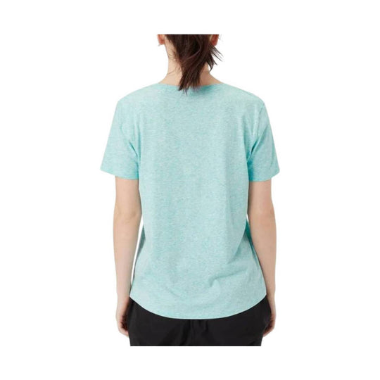 Light heathered aqua V-neck short-sleeve T-shirt shown from the back