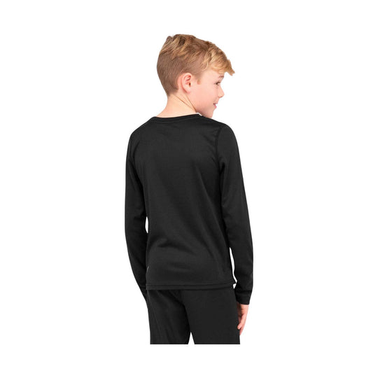 Black long-sleeve crewneck base layer shown from the back on a child model