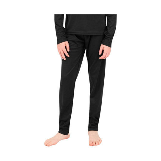Black kids' athletic leggings with long sleeves visible, front view