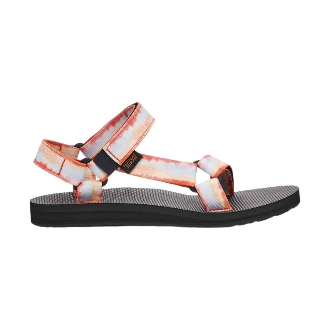 Tie-dye strap sandal with black sole and textured footbed