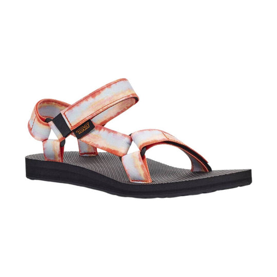Tie-dye strappy sandal with black sole and orange trim