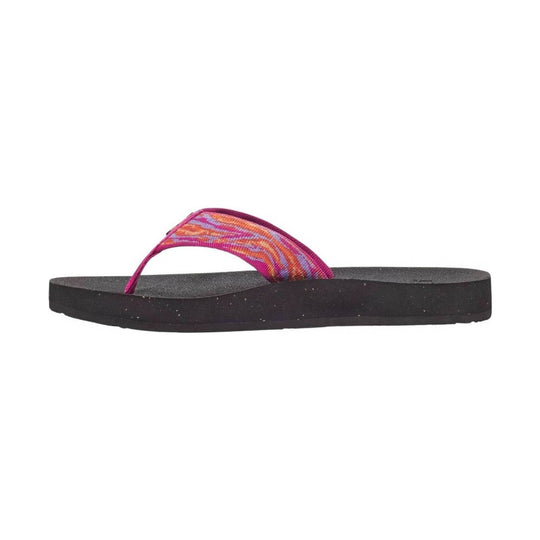 Pink and orange patterned flip-flop with a black foam sole