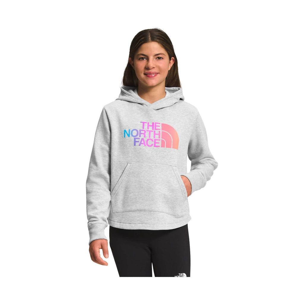 The North Face Kids' Camp Fleece Pullover Hoodie - Light Grey Heather/Super Pink - Lenny's Shoe & Apparel