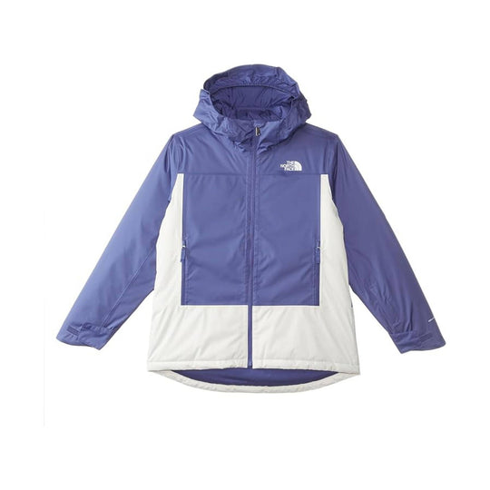 Hooded color-block insulated jacket with front zipper and chest logo