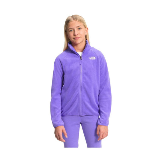 Purple full-zip fleece jacket with matching leggings and a small chest logo.