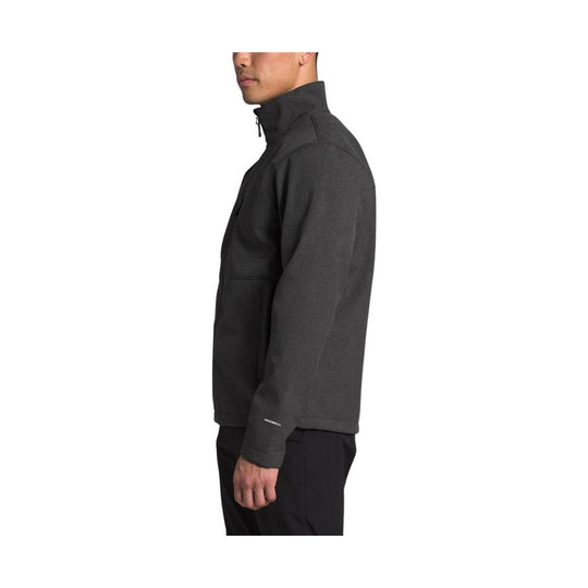 Dark charcoal fleece jacket with a high stand collar and half-zip front, shown in side view