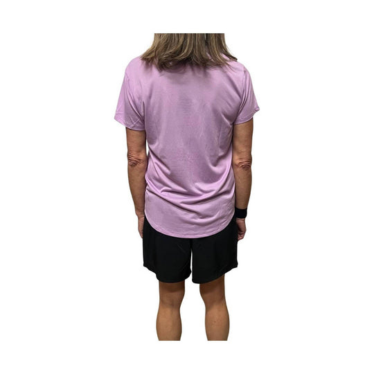 Light lavender short-sleeve crewneck T-shirt shown from the back
