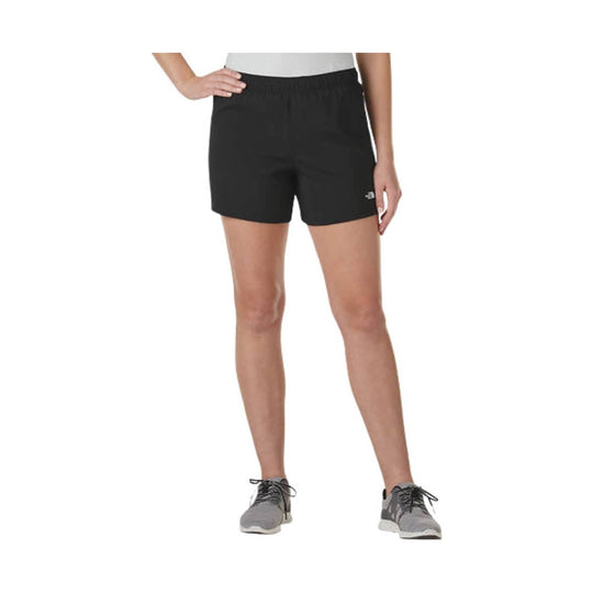 Black athletic shorts on a model, shown front view