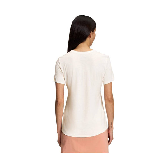 White short-sleeve crewneck T-shirt shown from the back on a model