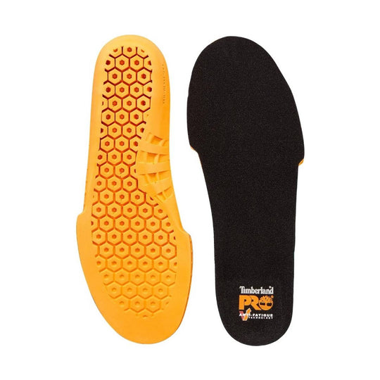 Orange and black removable shoe insoles with a hexagon tread pattern