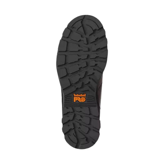 Black lugged boot sole with Timberland PRO logo near the heel