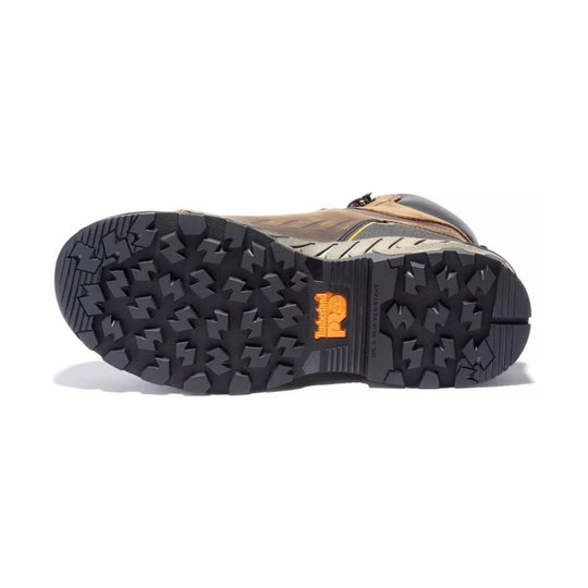 Black lugged boot sole with Timberland Pro logo and oil/slip resistant marking