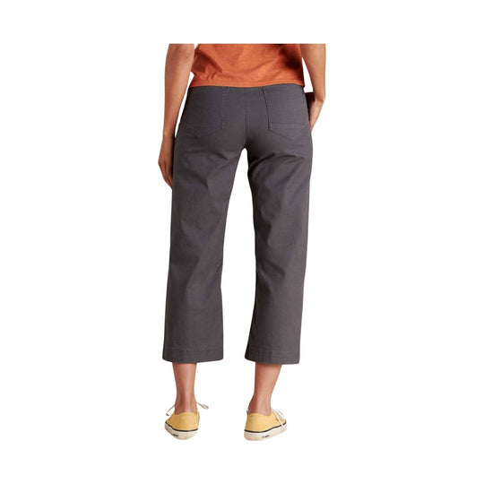 Dark gray cropped wide-leg pants shown from the back with patch pockets