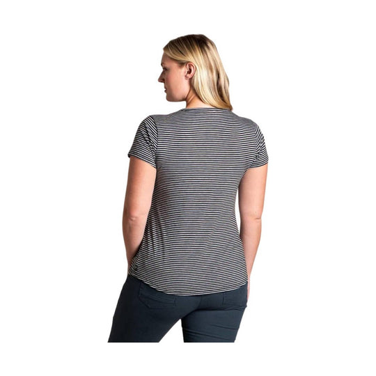 Black-and-white striped short-sleeve T-shirt shown from the back