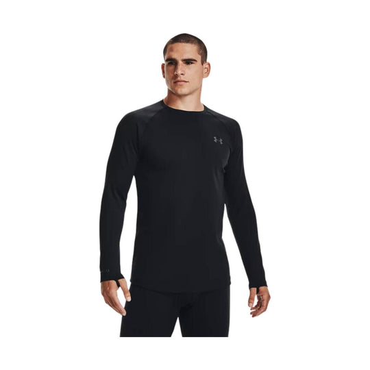Black long-sleeve crewneck athletic base layer top on a model