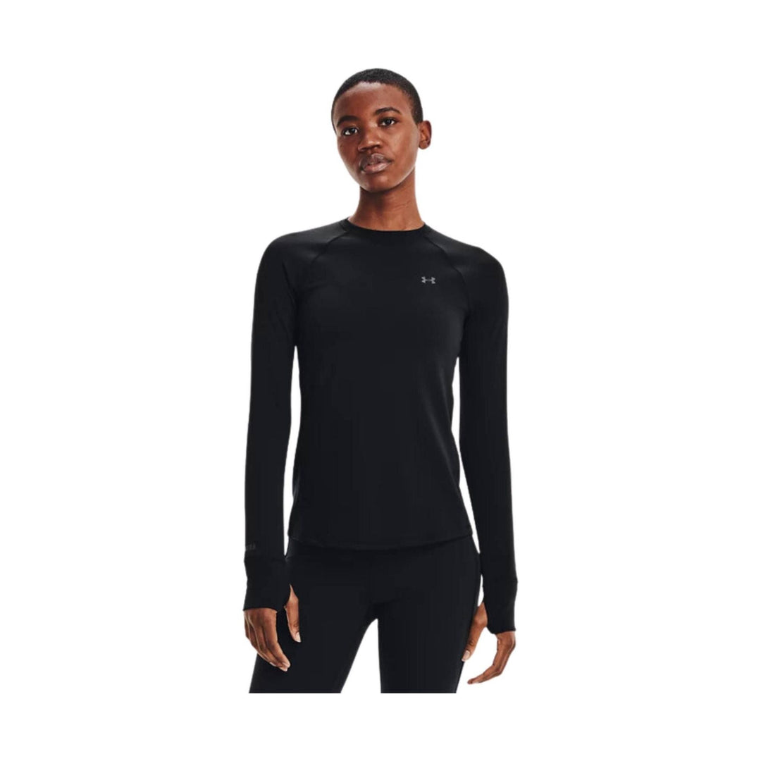 Black long-sleeve fitted crewneck base layer with thumbholes