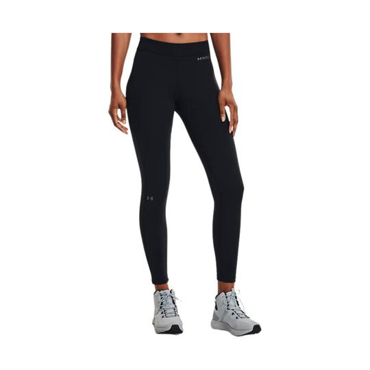 Black high-waisted leggings with ankle-length fit and small logo mark at the hip and thigh