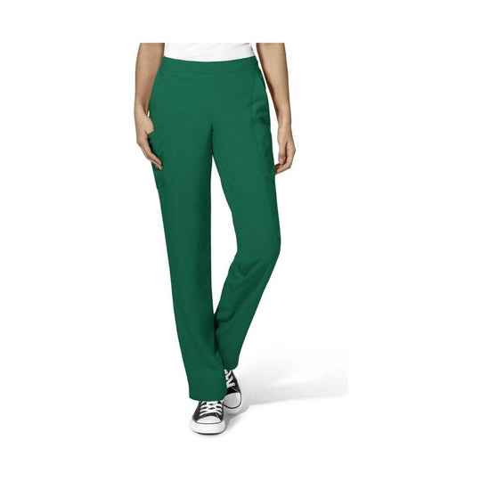 Green straight-leg cargo scrub pants with side pockets