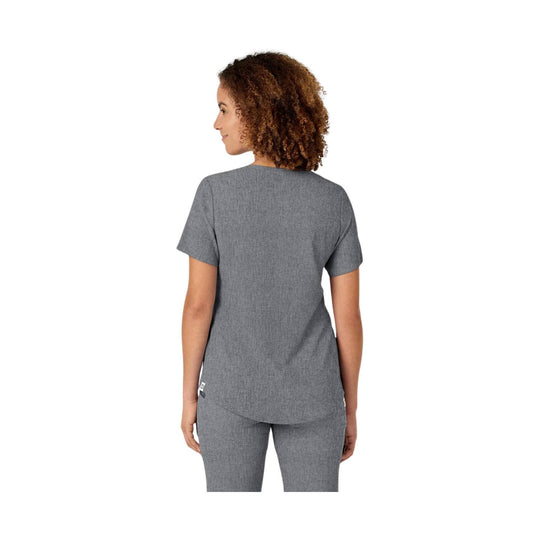 Gray heather short-sleeve scrub top shown from the back