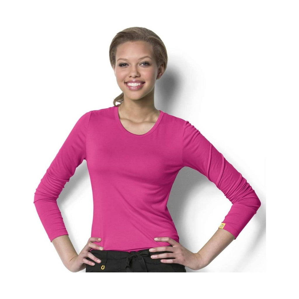 WonderWink Women's Silky Long Sleeve Tee - Hot Pink - Lenny's Shoe & Apparel