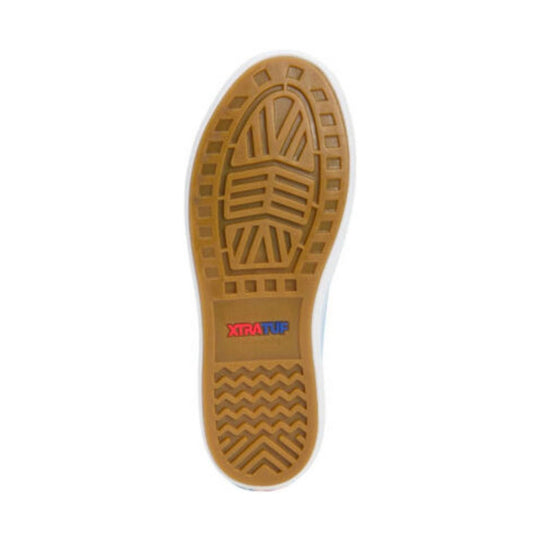 Tan boot outsole with tread pattern and XTRATUF logo