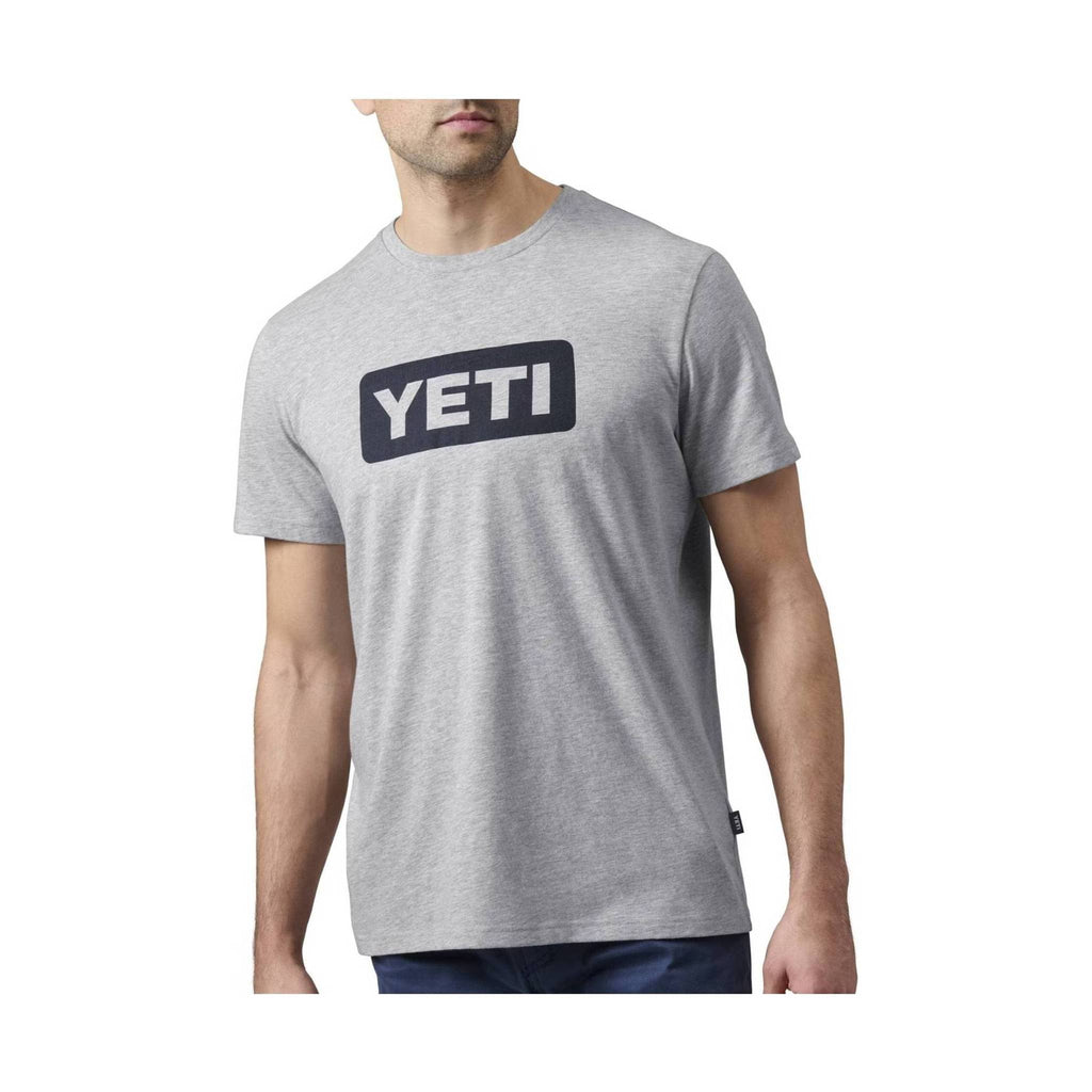 YETI Men's Premium Logo Badge Short Sleeve T-Shirt - Heather Gray - Lenny's Shoe & Apparel