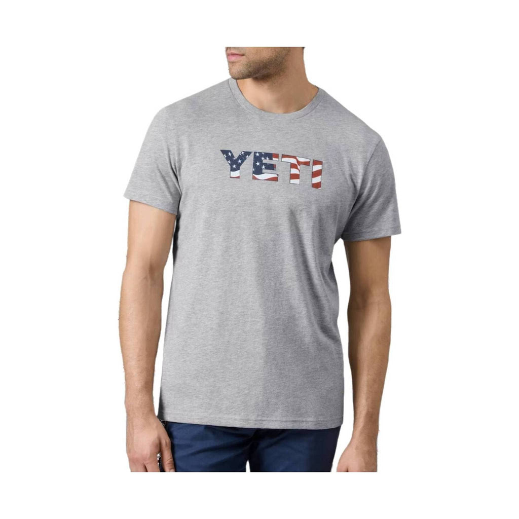 YETI Men's Waving Flag Badge Short Sleeve T-Shirt - Heather Gray - Lenny's Shoe & Apparel