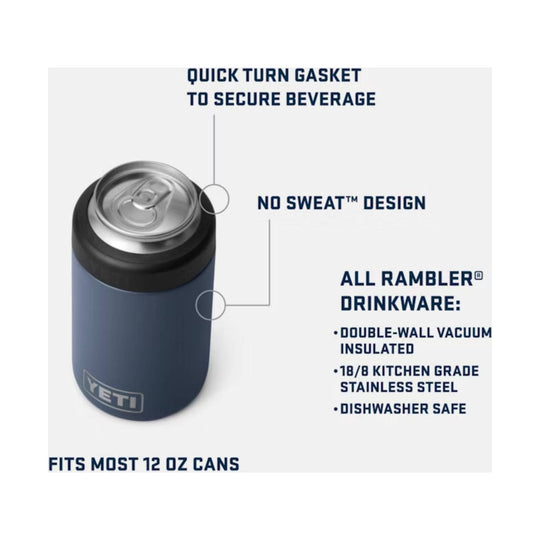 Insulated can cooler for 12 oz cans with a silver top and dark blue body.