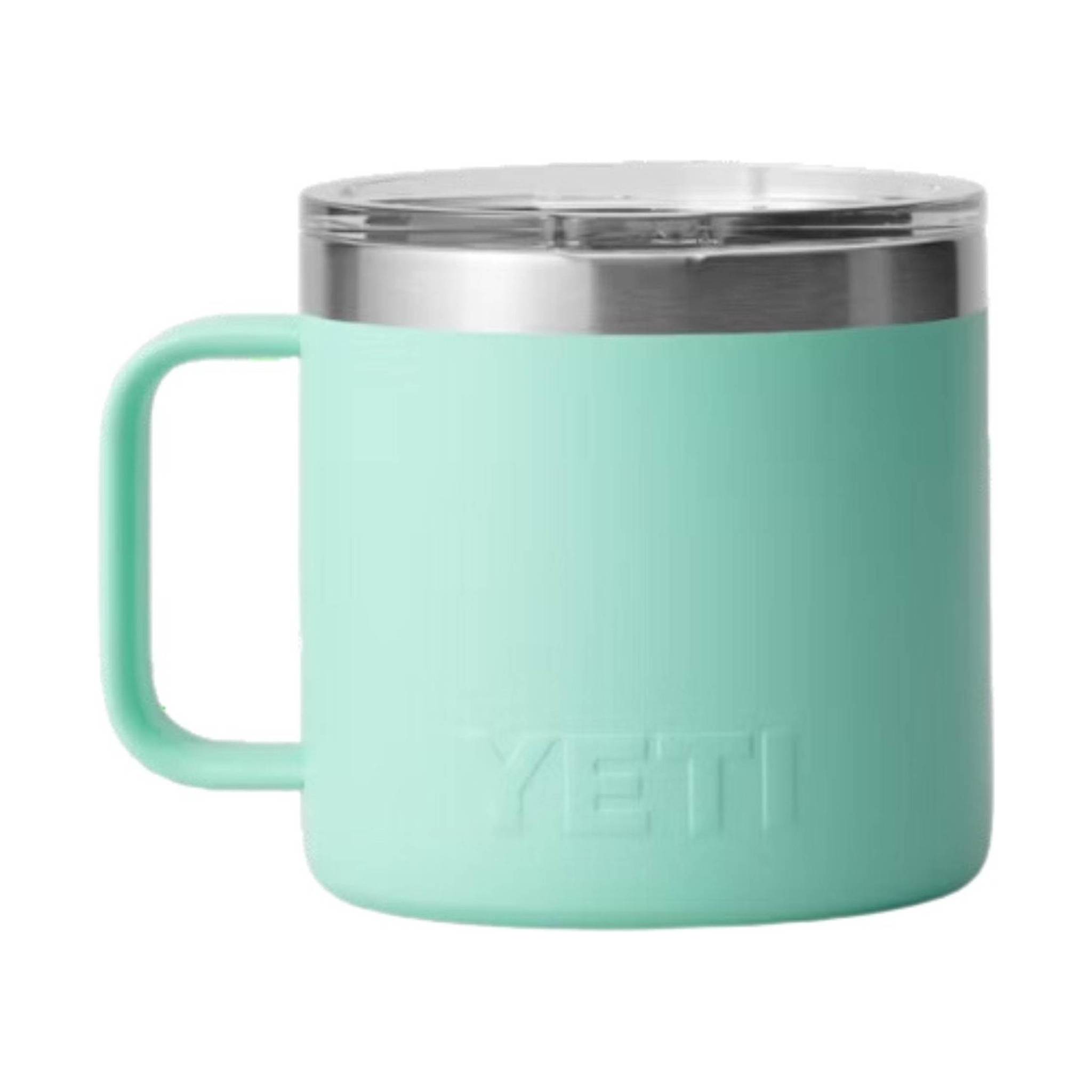 YETI Rambler YRAM14SF Mug with Lid, 14 oz Capacity, Triple-Grip Handle,  Stainless Steel, Seafoam